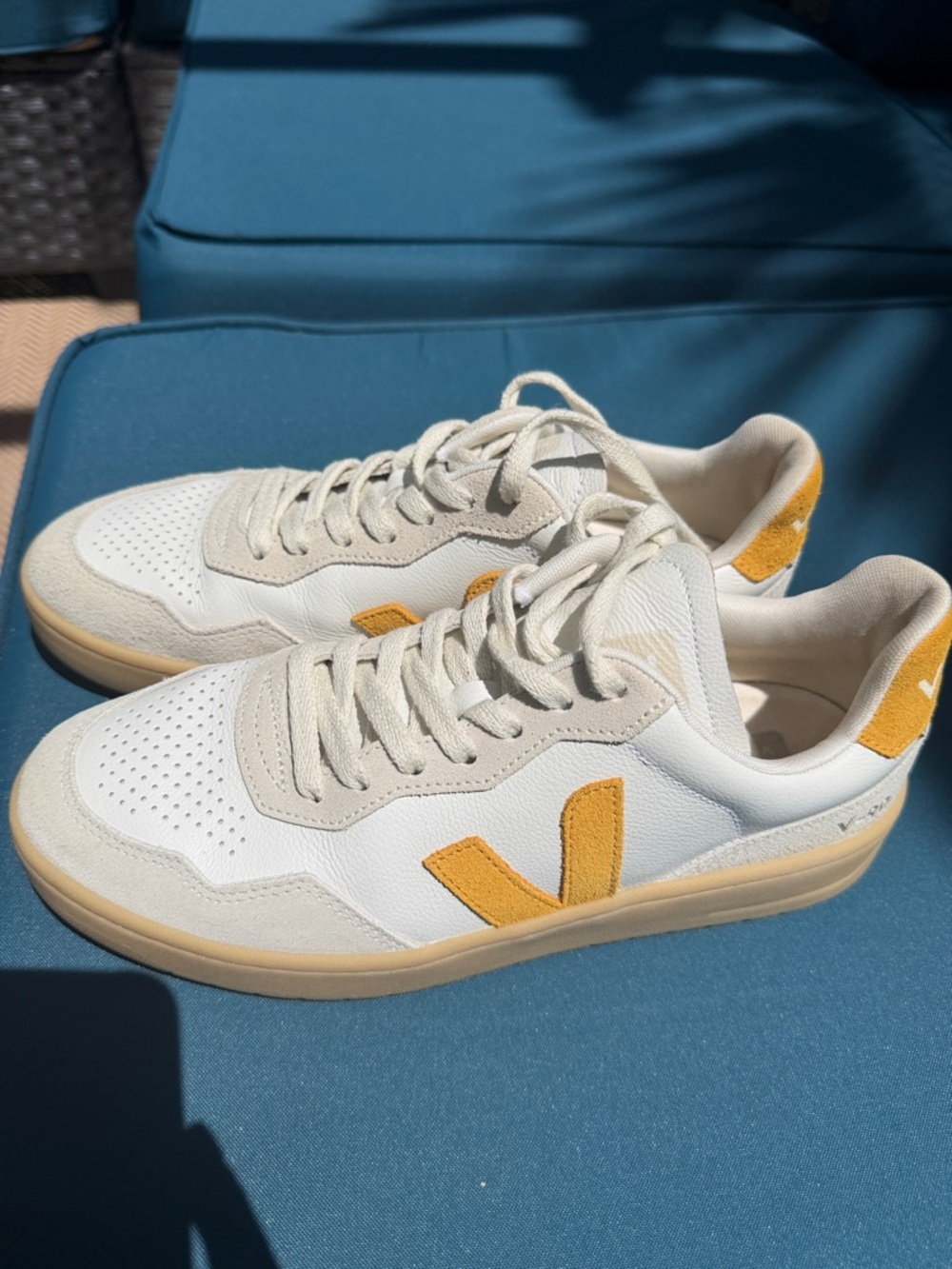 Veja Women’s Sneakers in White and Yellow Ochre